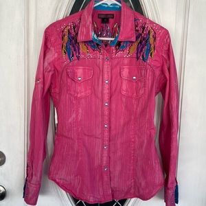 Rock&Roll Cowgirl pink rhinestone button down top